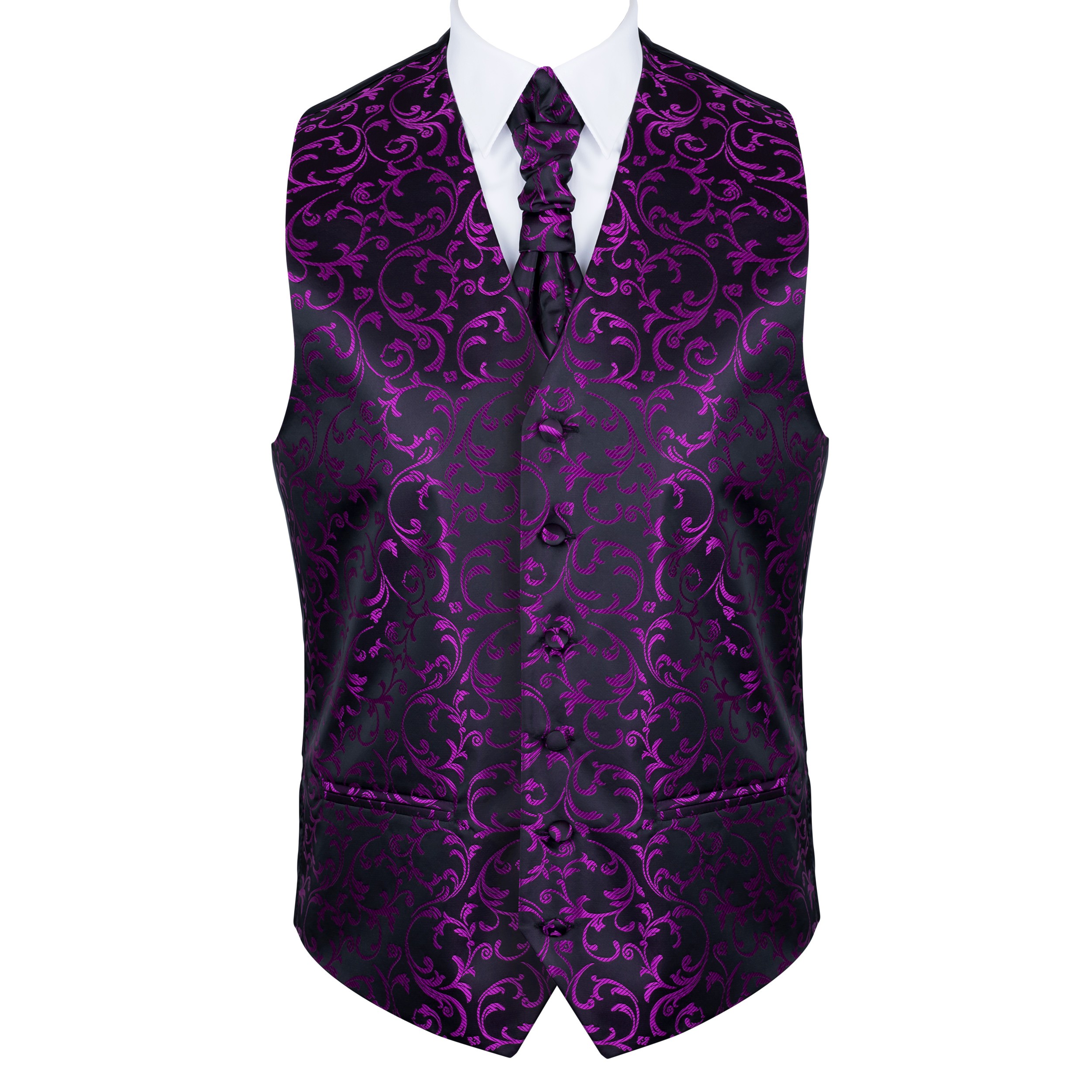Plum on Black Swirl Leaf Formal Waistcoat Abel & Burke